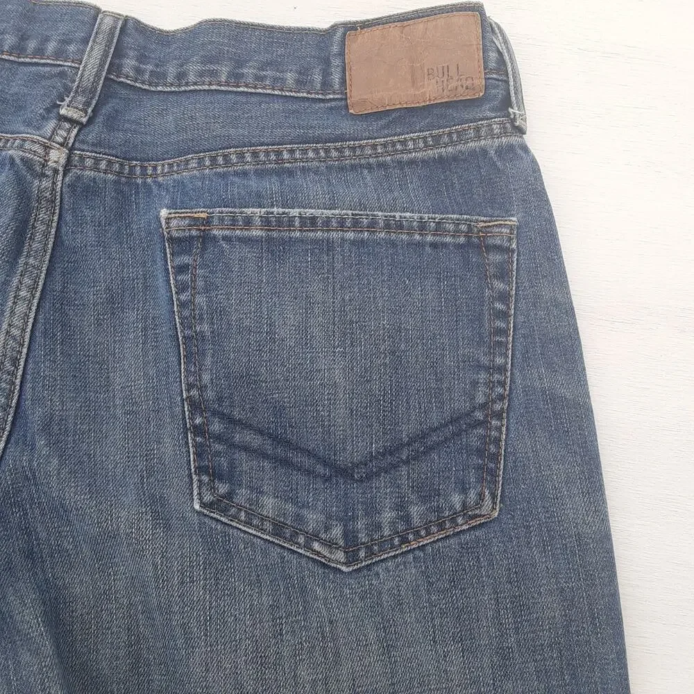 Bullhead Jeans Mens 32x34 Blue Denim Rincon Straight Whisker Distressed